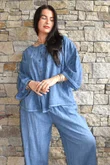 Loom & Thread Pin Tuck Blouse Washed Denim /40=